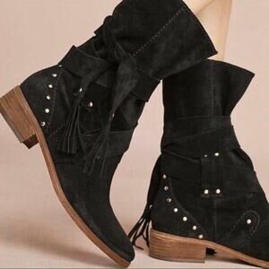 NWOB SEE BY CHLOE Studded Dasha Tassle Suede Boots Black Fringe Women’s Size 6
